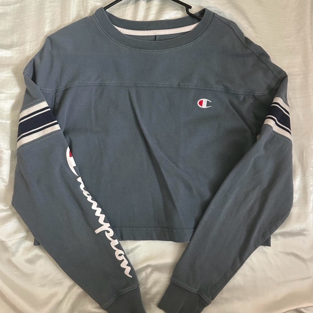 Blue Champion Long-Sleeve Cropped Top